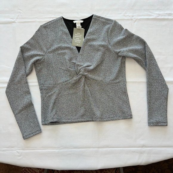 H&M Jersey Top Knot Detail Silver Long Sleeve Flash Reflective - See Video! NWT - Picture 7 of 10